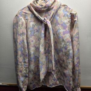 Vintage Floral Blouse with Scarf Tie